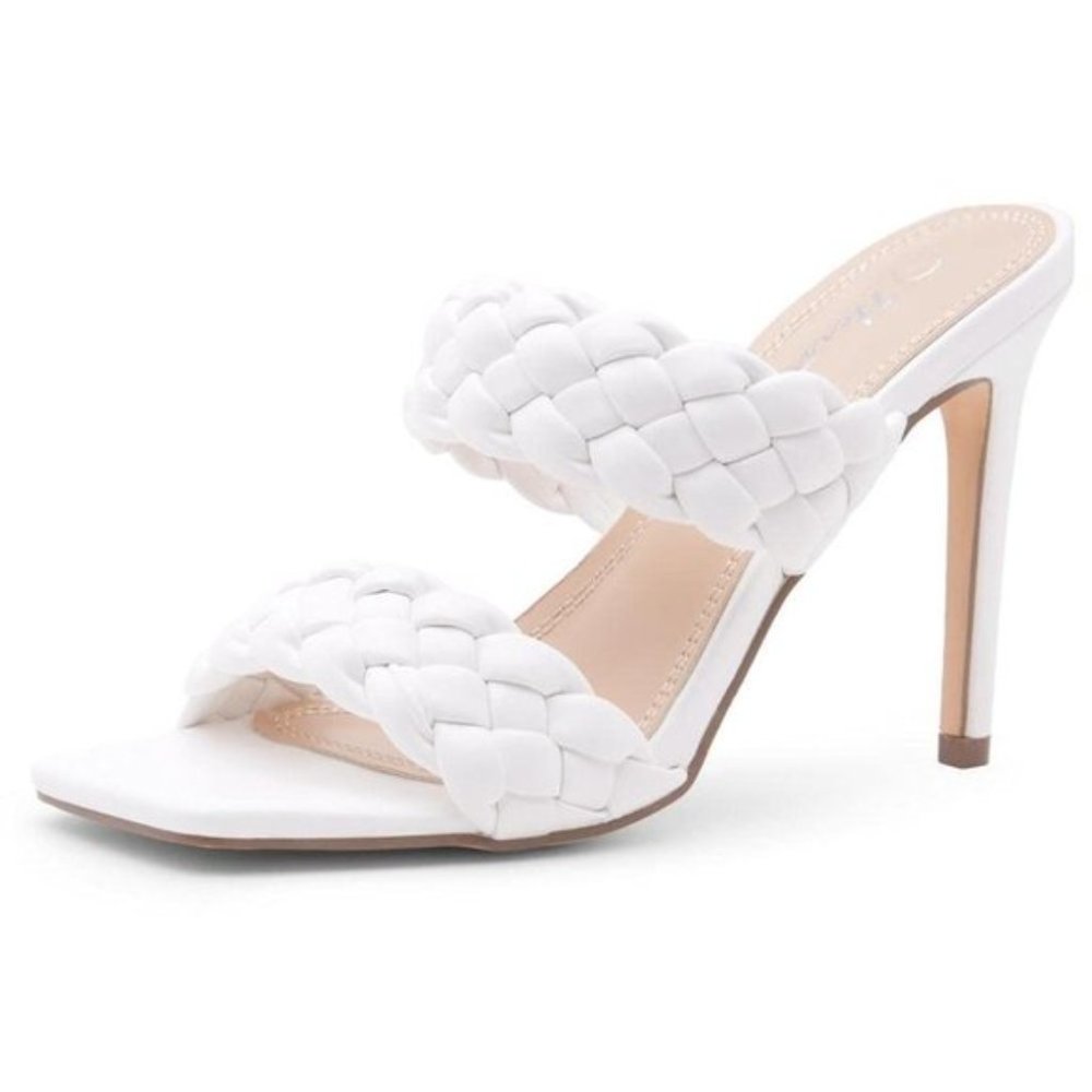 Women's Square Open Toe Heel Sandals White
